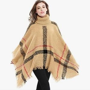 Plaid Fringe Poncho